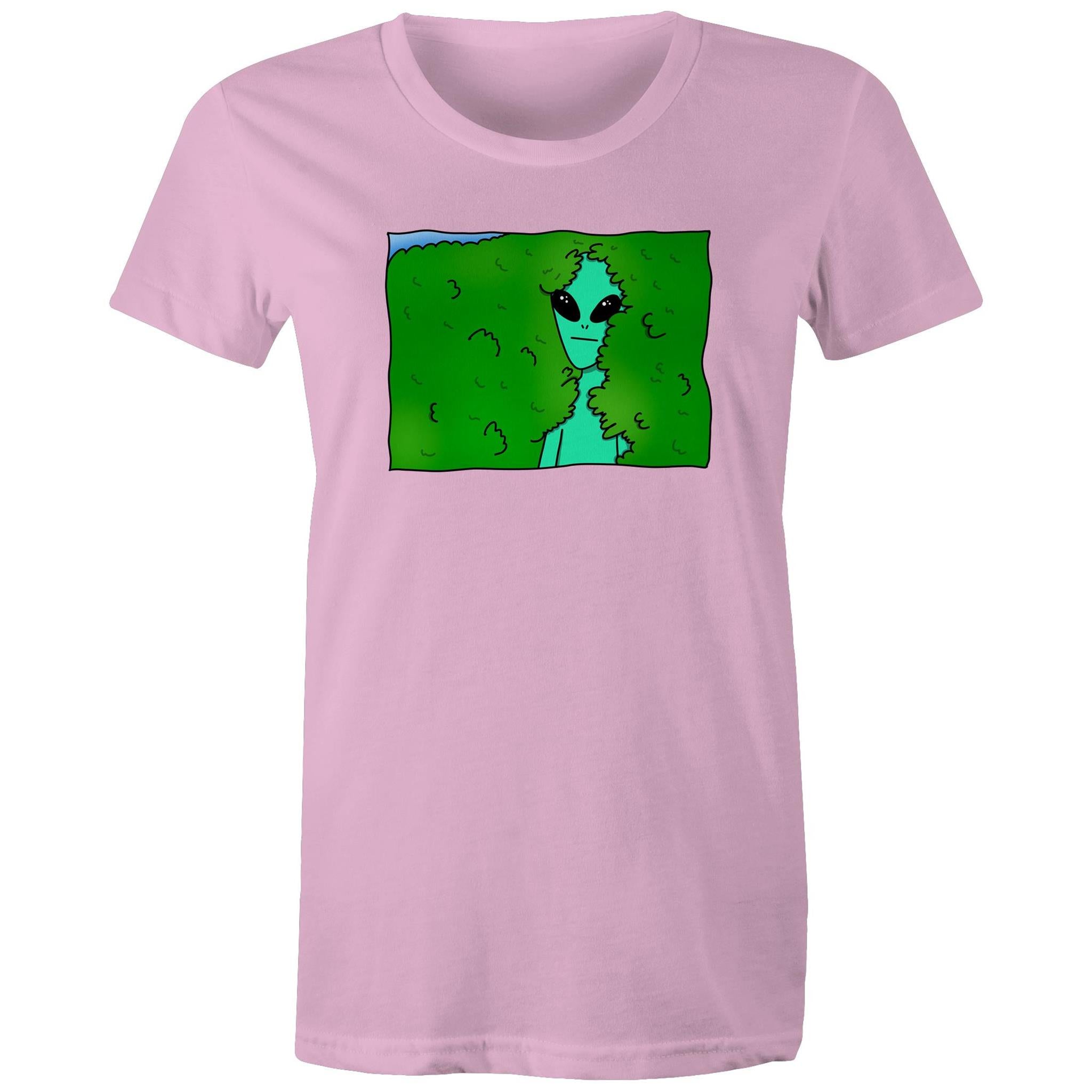 Alien Backing Into Hedge Meme - Womens T-shirt Pink Womens T-shirt Printed In Australia Sci Fi