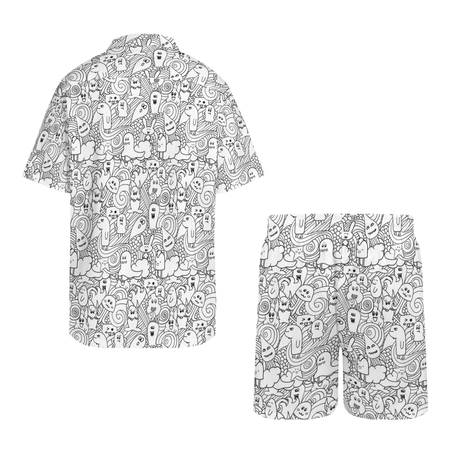 Black And White Creatures - Men's Hawaiian Shirt & Shorts Set