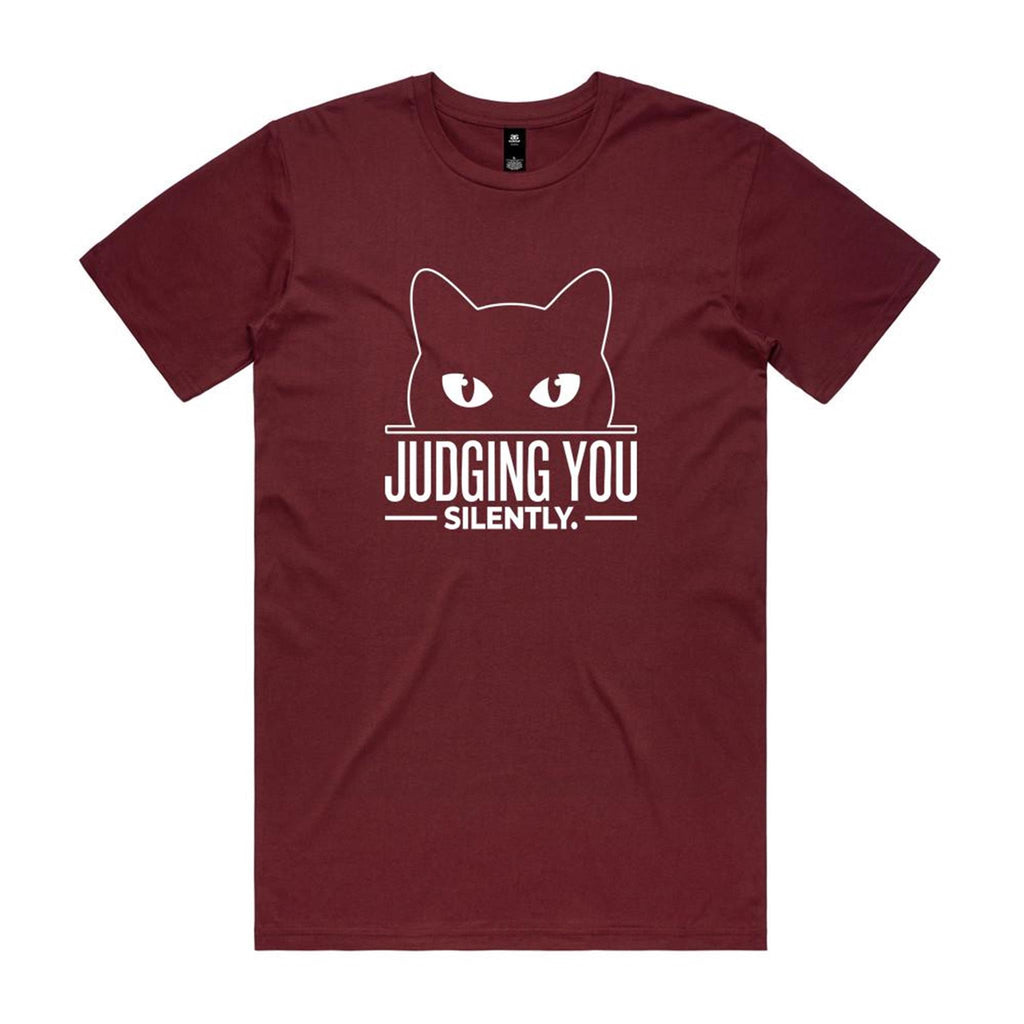 Judging You Silently Cat Men's AS Colour T-shirt Burgundy Mens T-shirt animal Printed In Australia