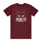 Judging You Silently Cat Men's AS Colour T-shirt Burgundy Mens T-shirt animal Printed In Australia