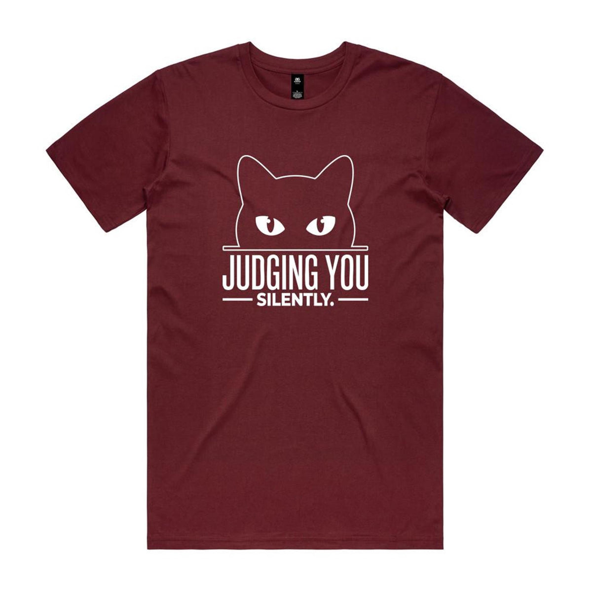 Judging You Silently Cat Men's AS Colour T-shirt Burgundy Mens T-shirt animal Printed In Australia