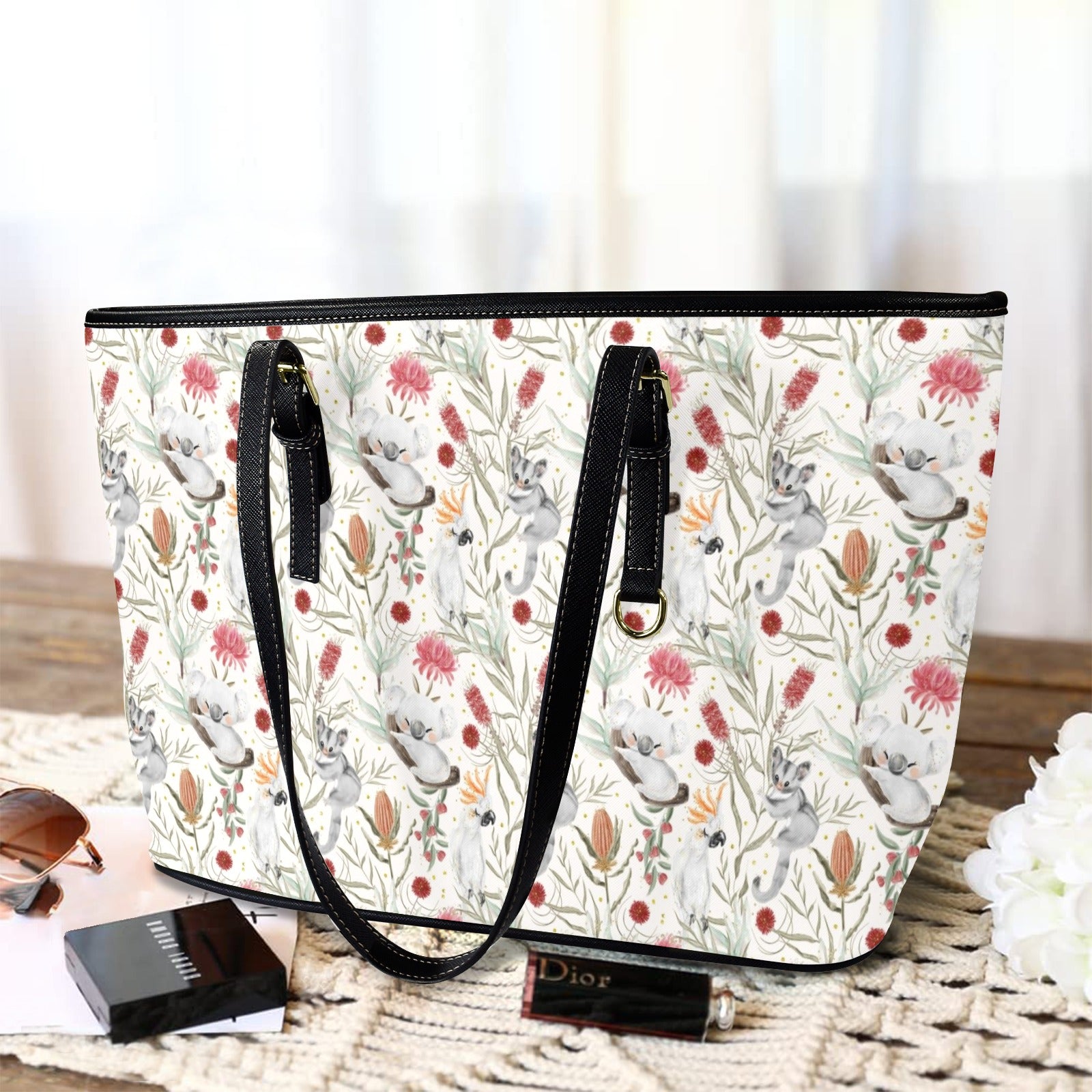 Australian Plants And Animals PU Leather Tote Bag Large