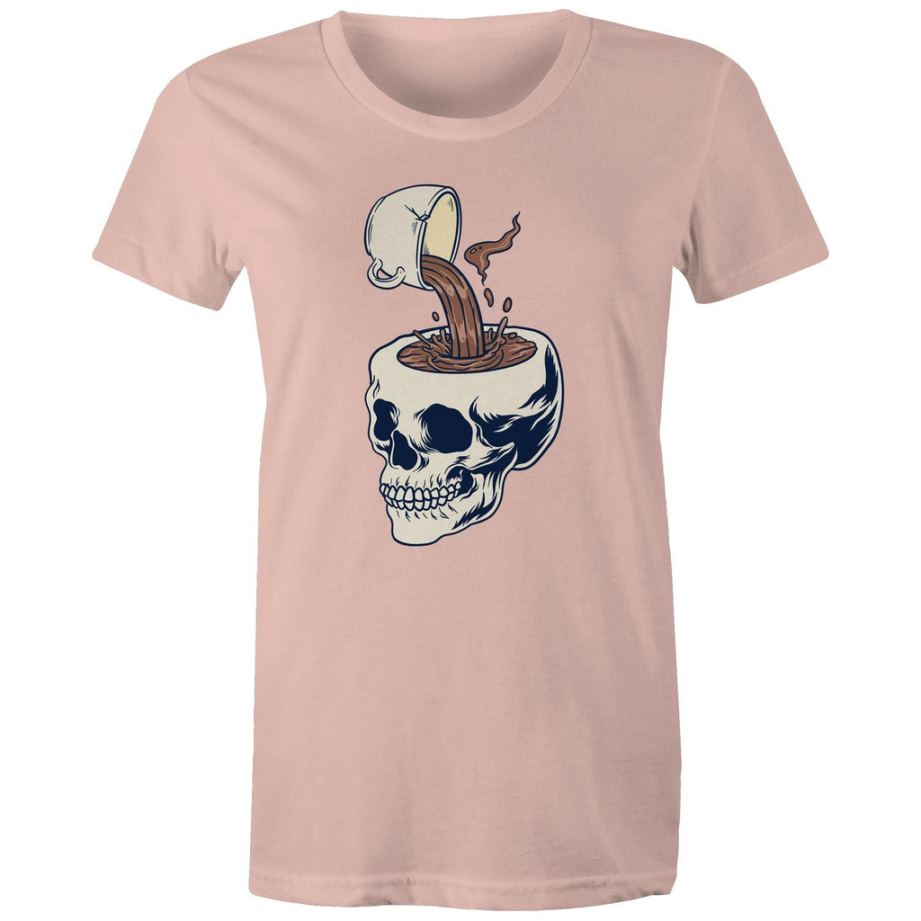 Coffee Skull - Womens T-shirt Pale Pink Womens T-shirt Coffee Printed In Australia
