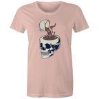 Coffee Skull - Womens T-shirt Pale Pink Womens T-shirt Coffee Printed In Australia