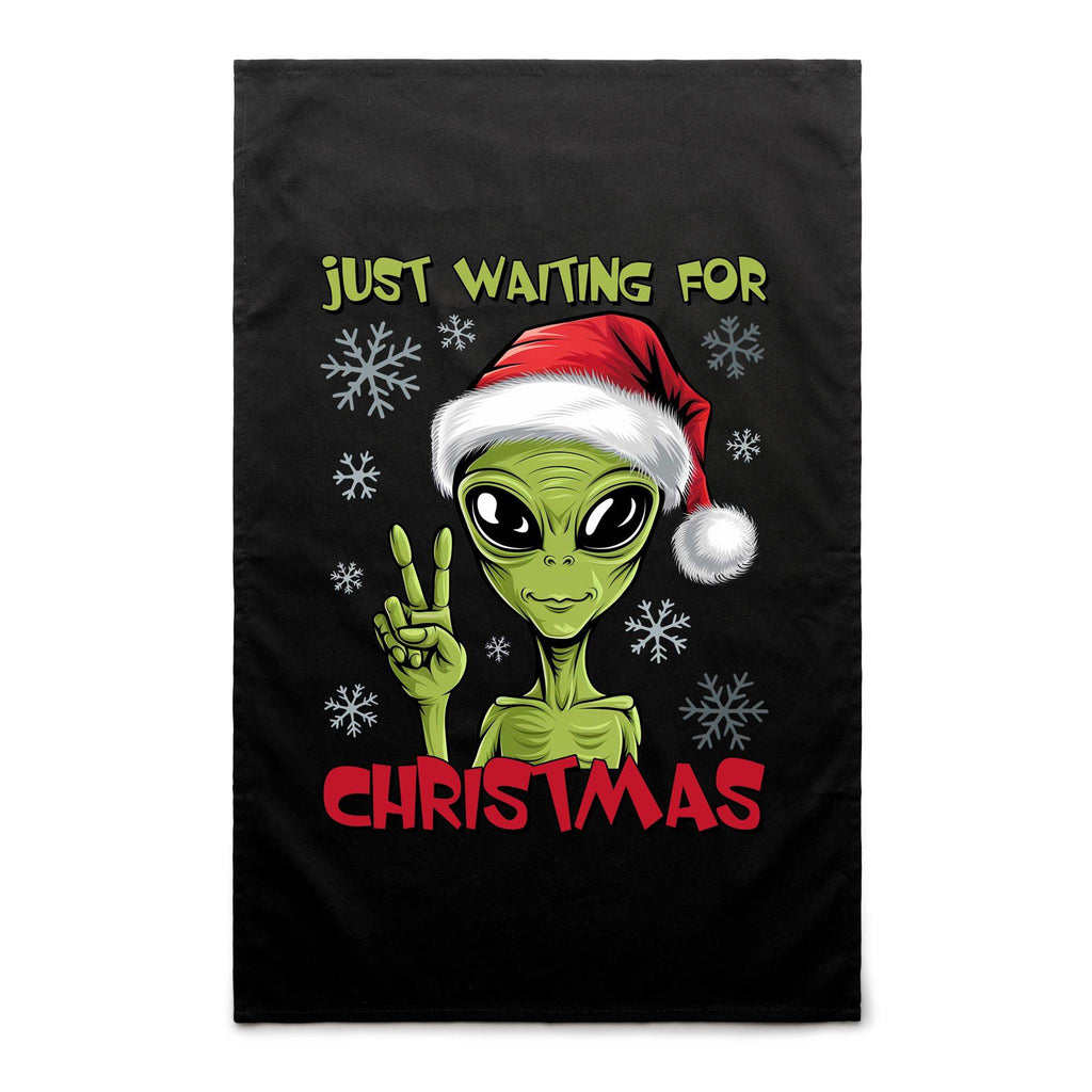 Just Waiting For Christmas - AS Colour Tea Towel Black One Size Christmas Tea Towel Christmas Printed In Australia