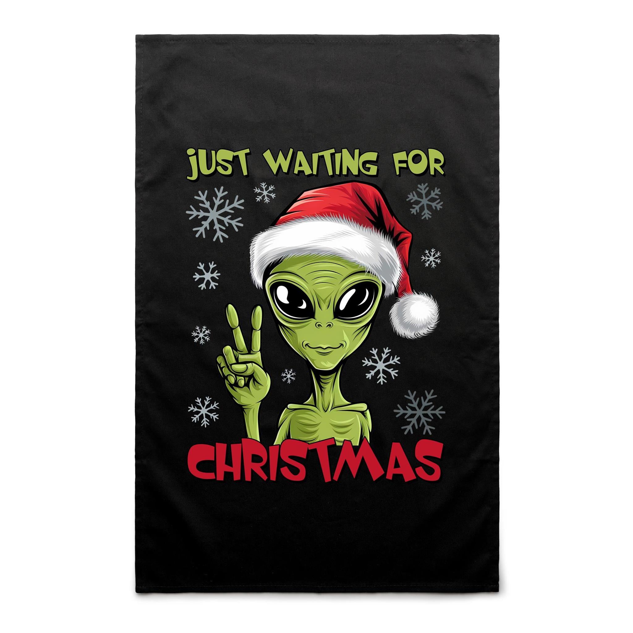 Just Waiting For Christmas - AS Colour Tea Towel Black One Size Christmas Tea Towel Christmas Printed In Australia