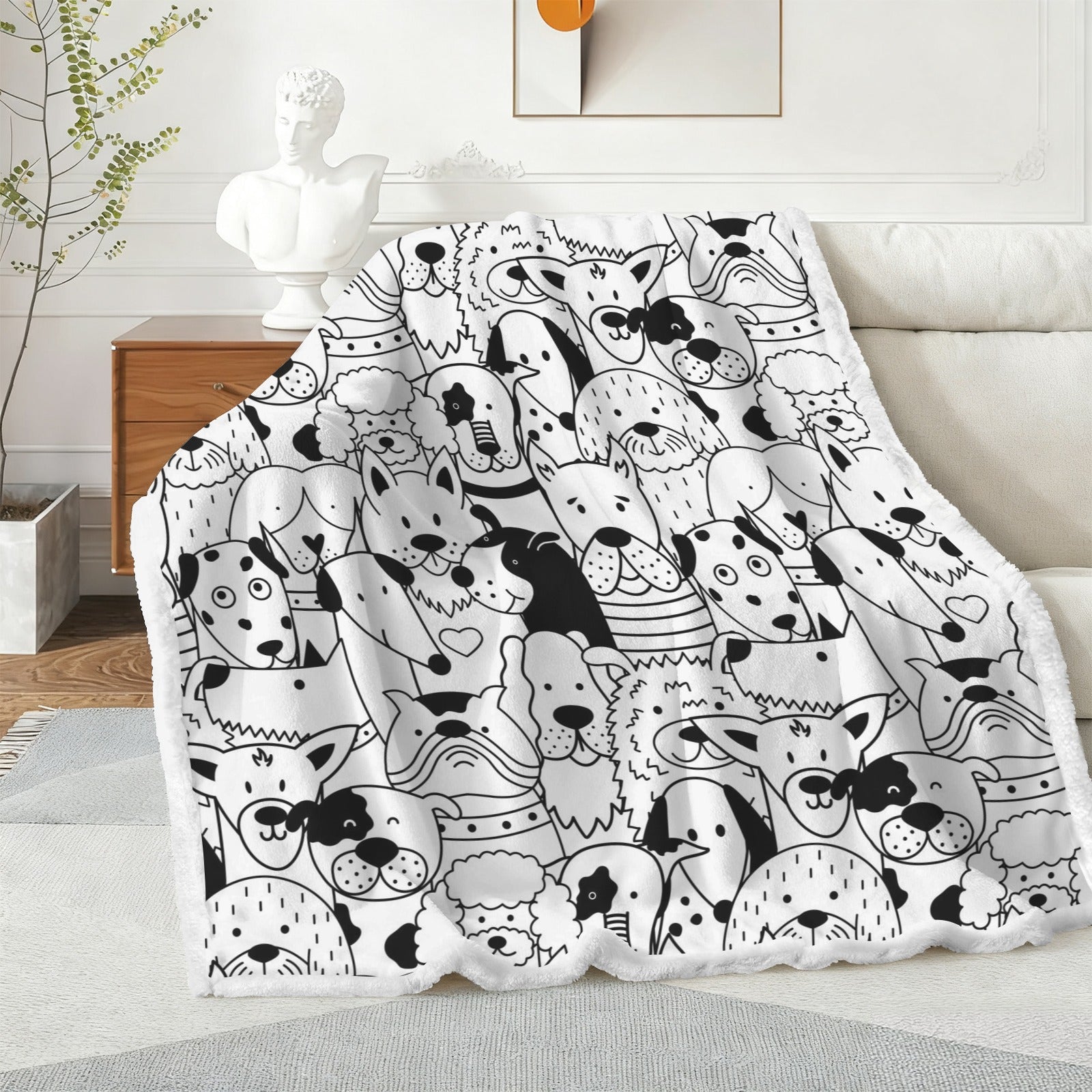 Black And White Dogs - Double-Layer Fleece Blanket 51"x59"