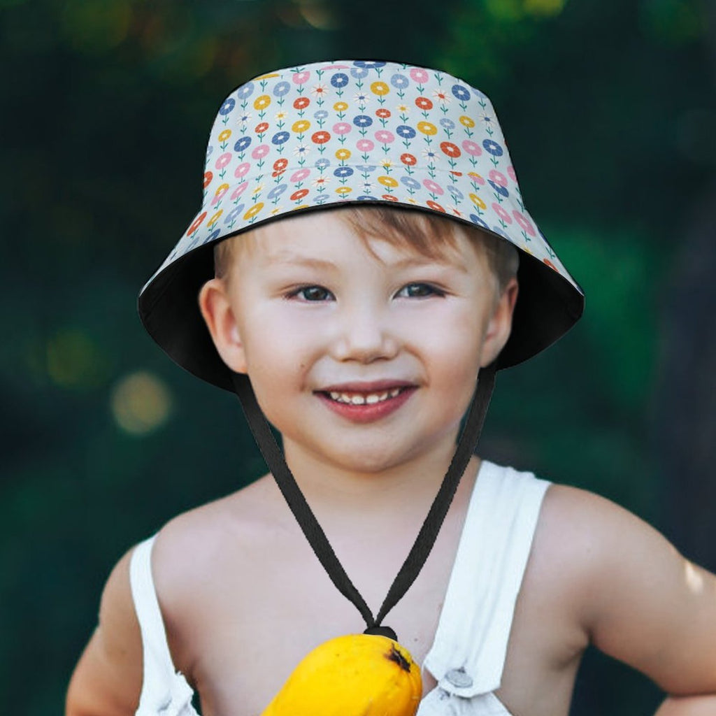 Abstract Cute Flowers Kids Bucket Hat Kids Bucket Hat Plants Printed Offshore