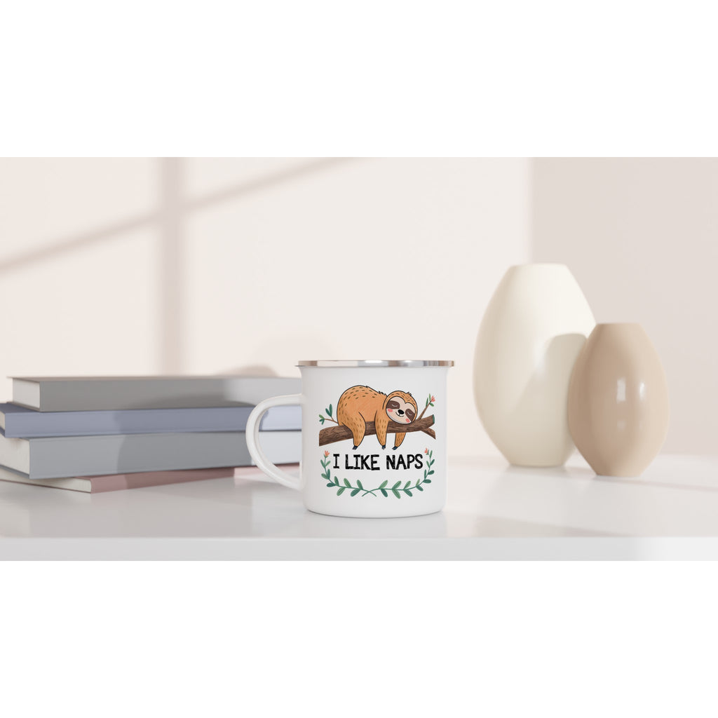 Sloth, I Like Naps - White 12oz Enamel Mug Enamel Mug animal Globally Fulfilled