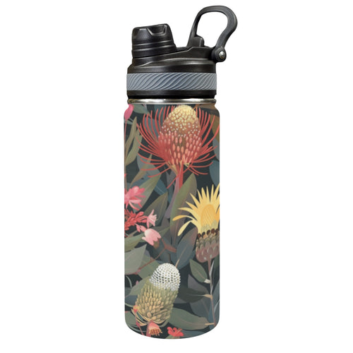 Australian Native Flowers - Insulated Water Bottle with Dual-Use Lid (18oz) One Size Insulated Water Bottle with Dual-Use Lid (18oz) Plants Printed Offshore