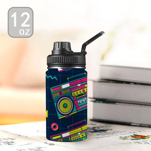 Boombox Kids Water Bottle with Chug Lid (12 oz) Kids Water Bottle with Chug Lid Music Printed Offshore Retro