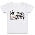 Stay Spooky, Halloween AS Colour Baby T-shirt White Baby T-shirt Halloween Printed In Australia