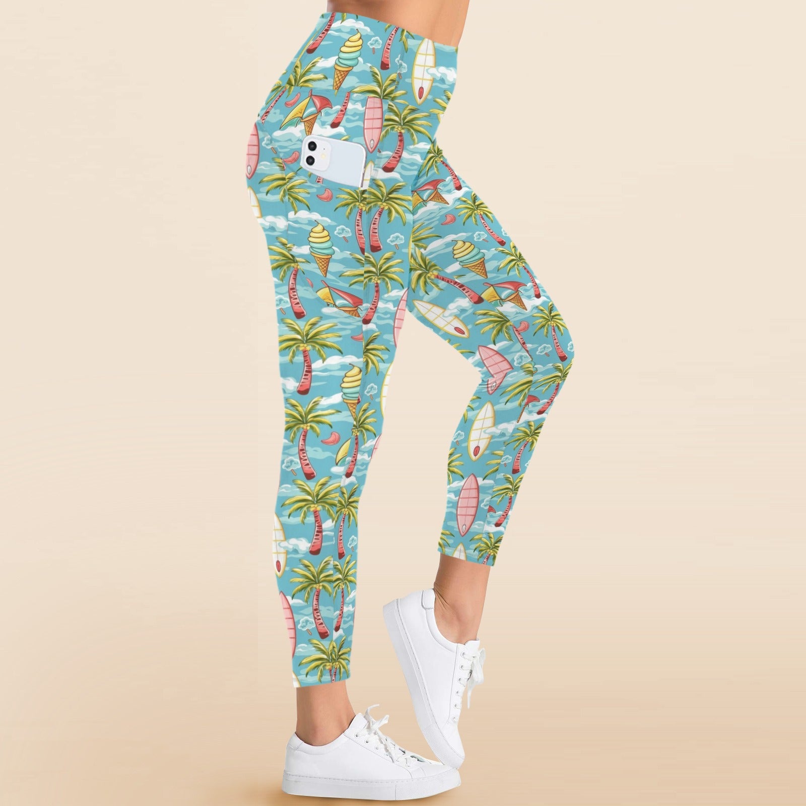 Summer Surf Women's High Waist Pockets Yoga Leggings Women's High Waist Pockets Yoga Leggings Printed Offshore Surf