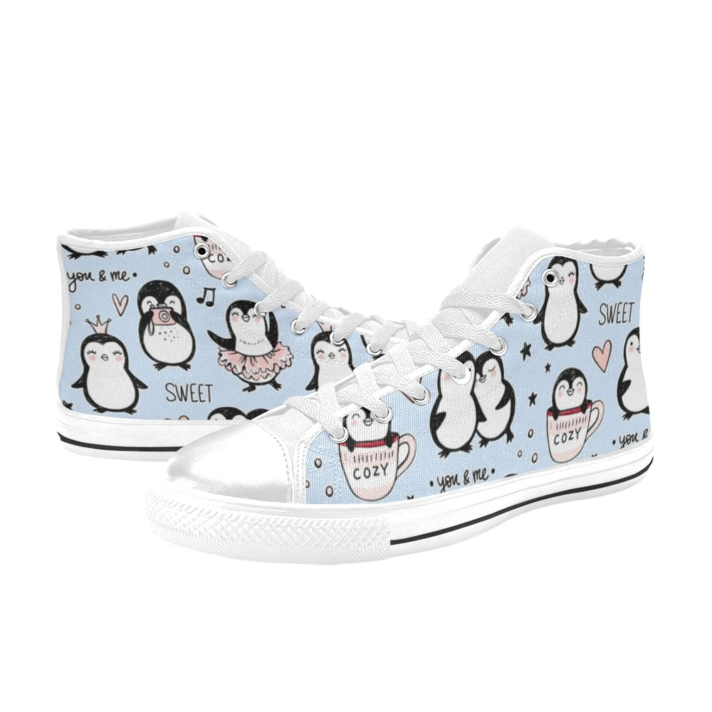 Penguin Love - Kids High Top Canvas Shoes