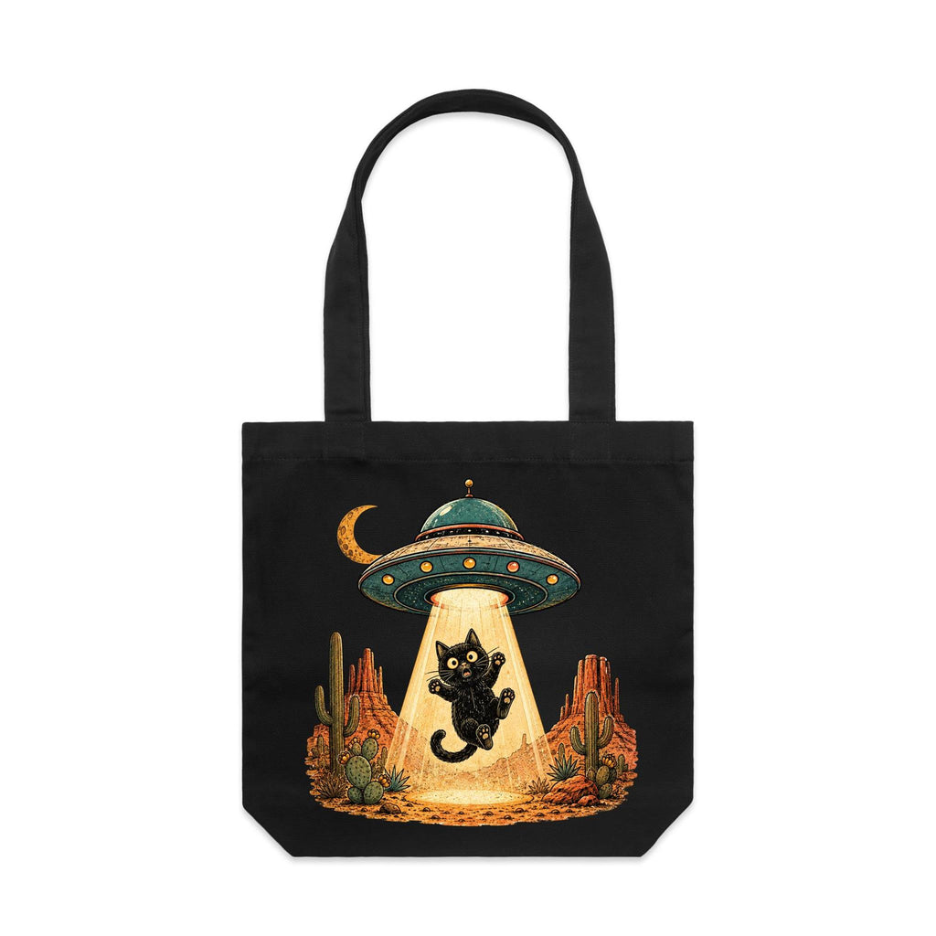 Black Cat Alien UFO Abduction Canvas Tote Bag