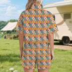 Happy Retro Flowers Women's Windbreaker Short Set Women's Windbreaker Short Set Printed Offshore Retro