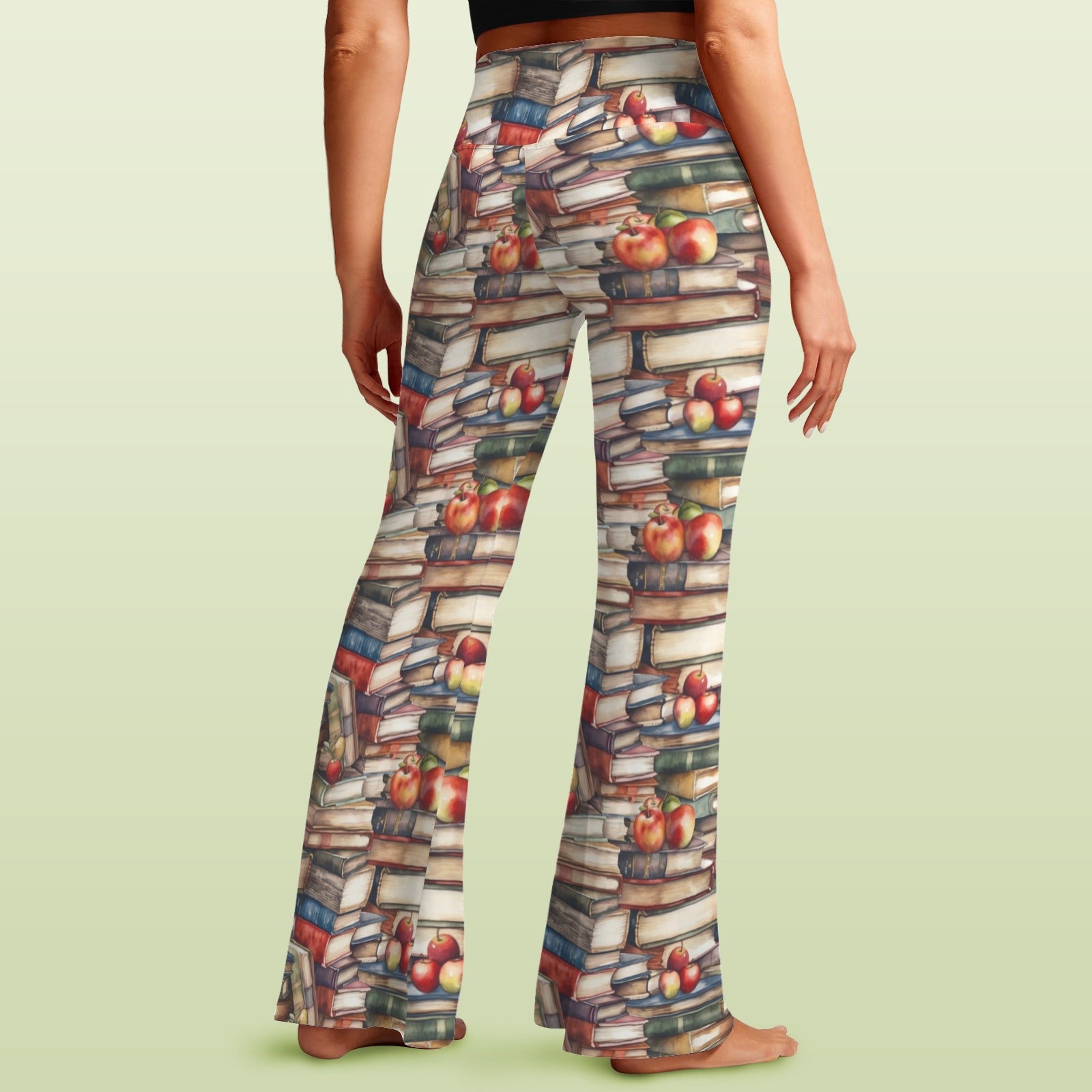 Watercolour Books - High Waist Crossover Tummy Control Flare Leggings High Waist Flare Leggings Printed Offshore Reading