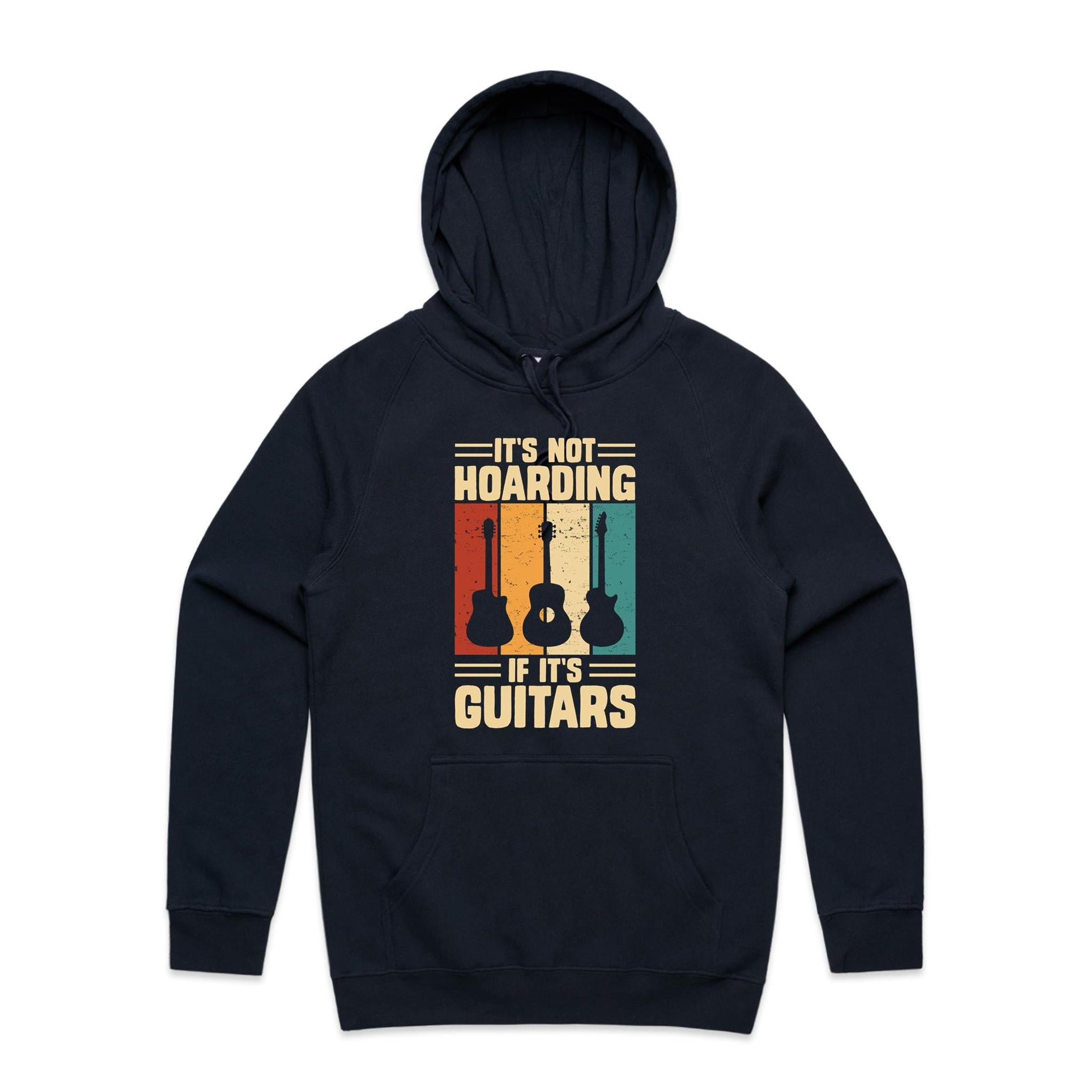 It's Not Hoarding If It's Guitars - Mens Hoodie Navy Mens Hoodie Music Printed In Australia