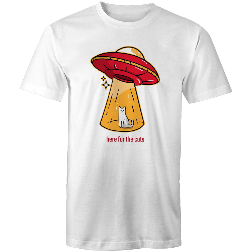 Here For The Cats, UFO - Mens T-Shirt White Mens T-shirt animal Printed In Australia Sci Fi