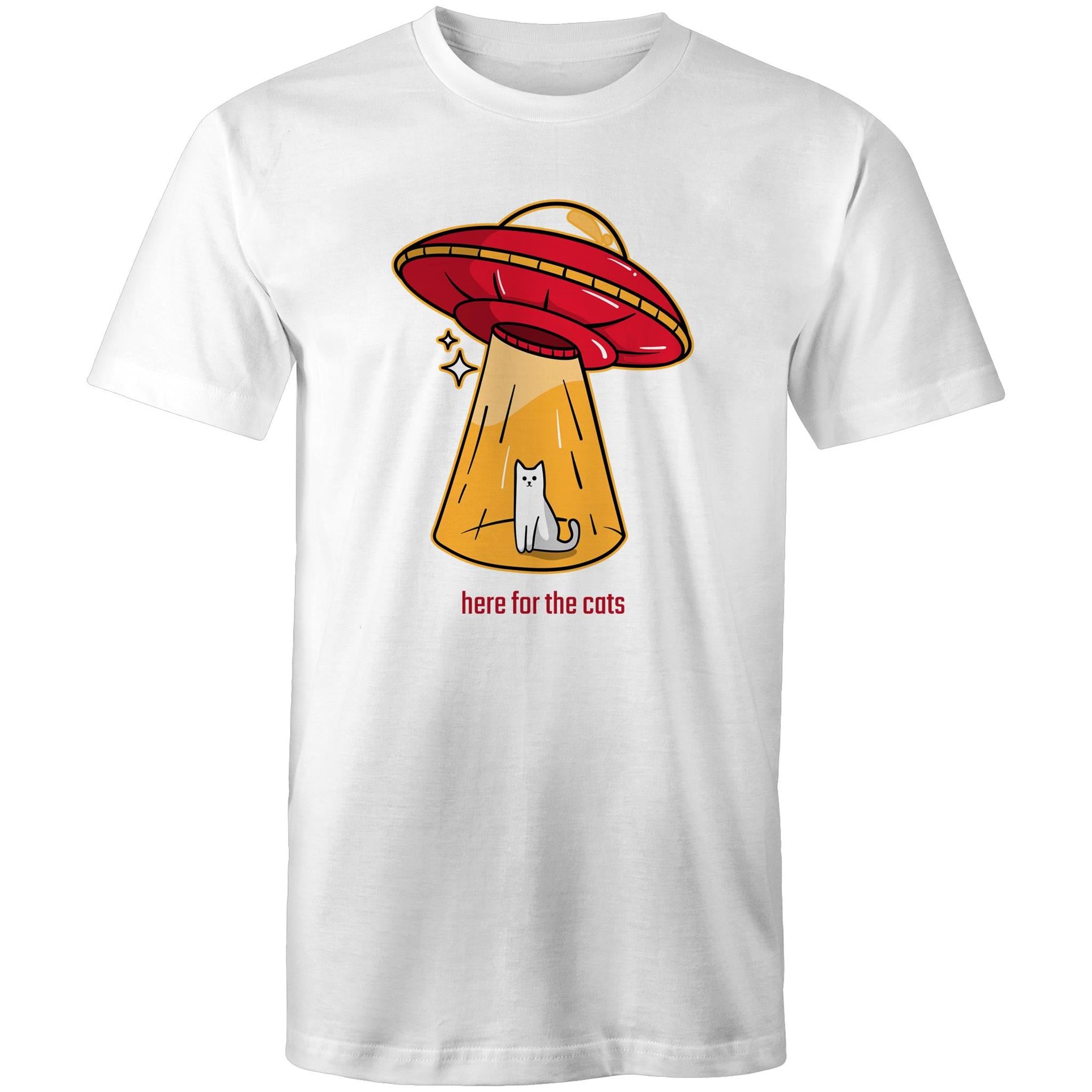 Here For The Cats, UFO - Mens T-Shirt White Mens T-shirt animal Printed In Australia Sci Fi