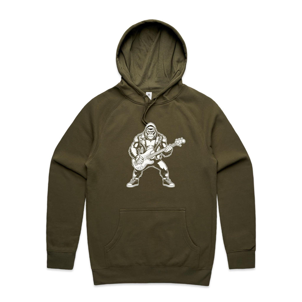 Gorilla Bass Player Men's AS Colour Hoodie Army Mens Hoodie animal Music Printed In Australia