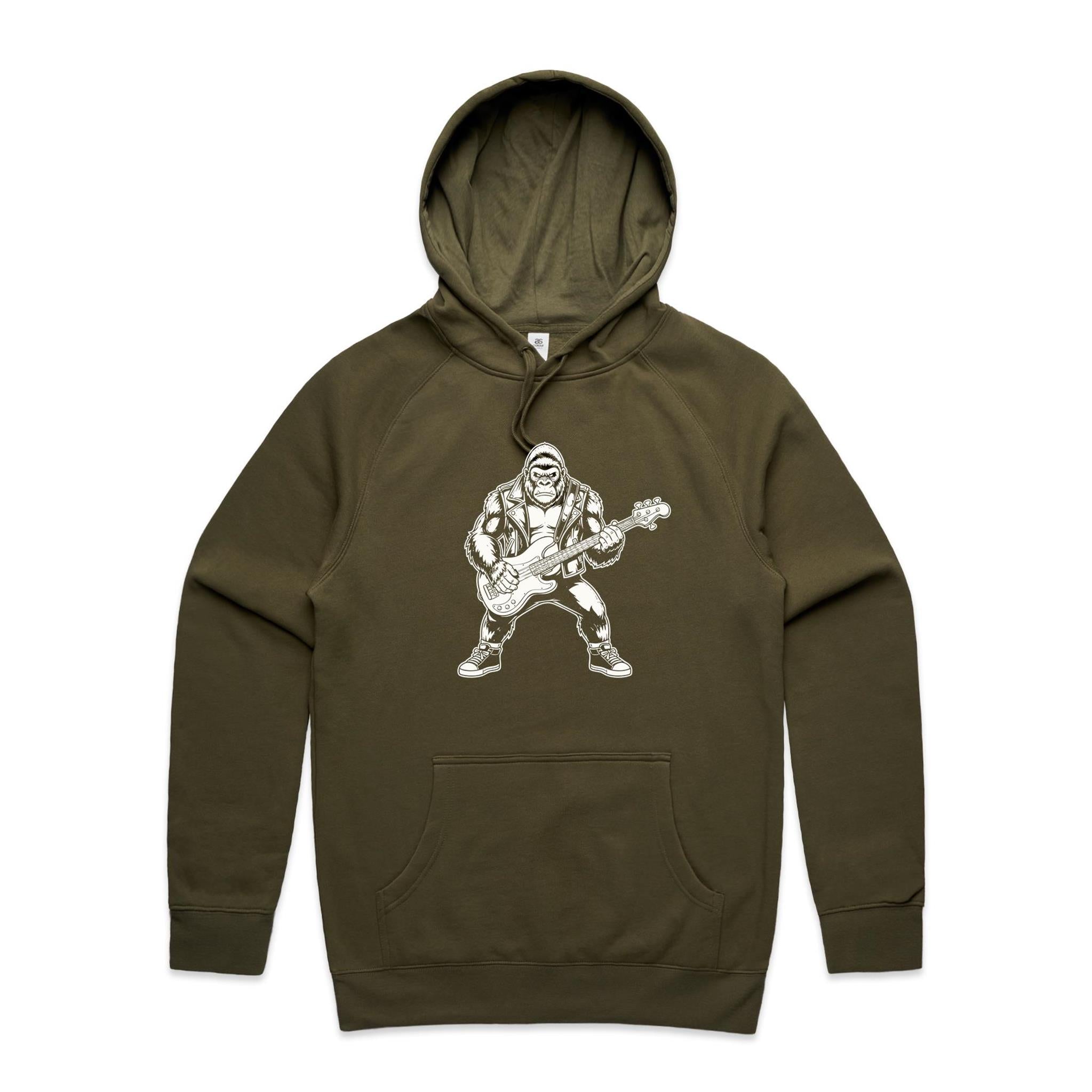 Gorilla Bass Player Men's AS Colour Hoodie Army Mens Hoodie animal Music Printed In Australia