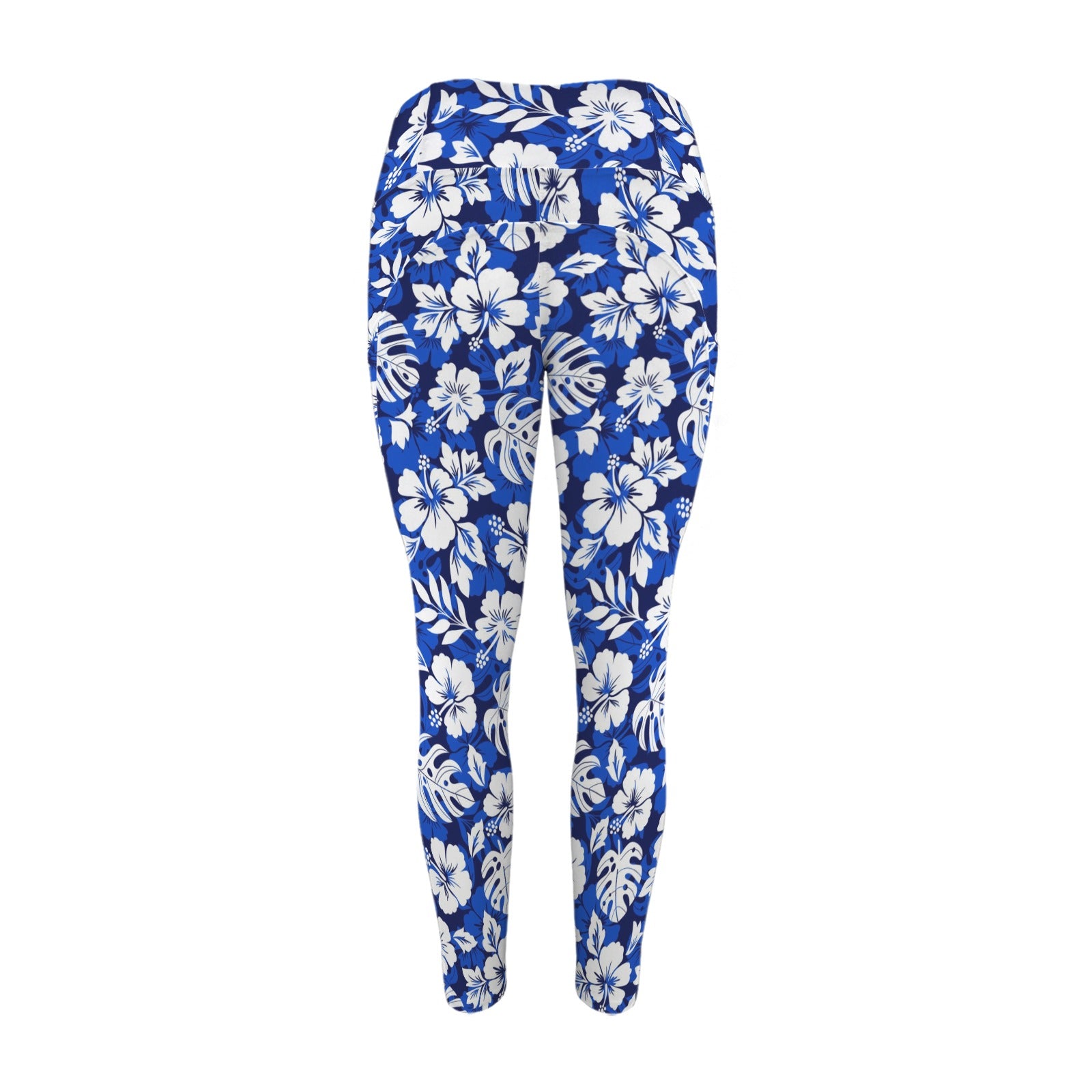 Blue Hawaiian Floral - Women's High Waist Pockets Yoga Leggings