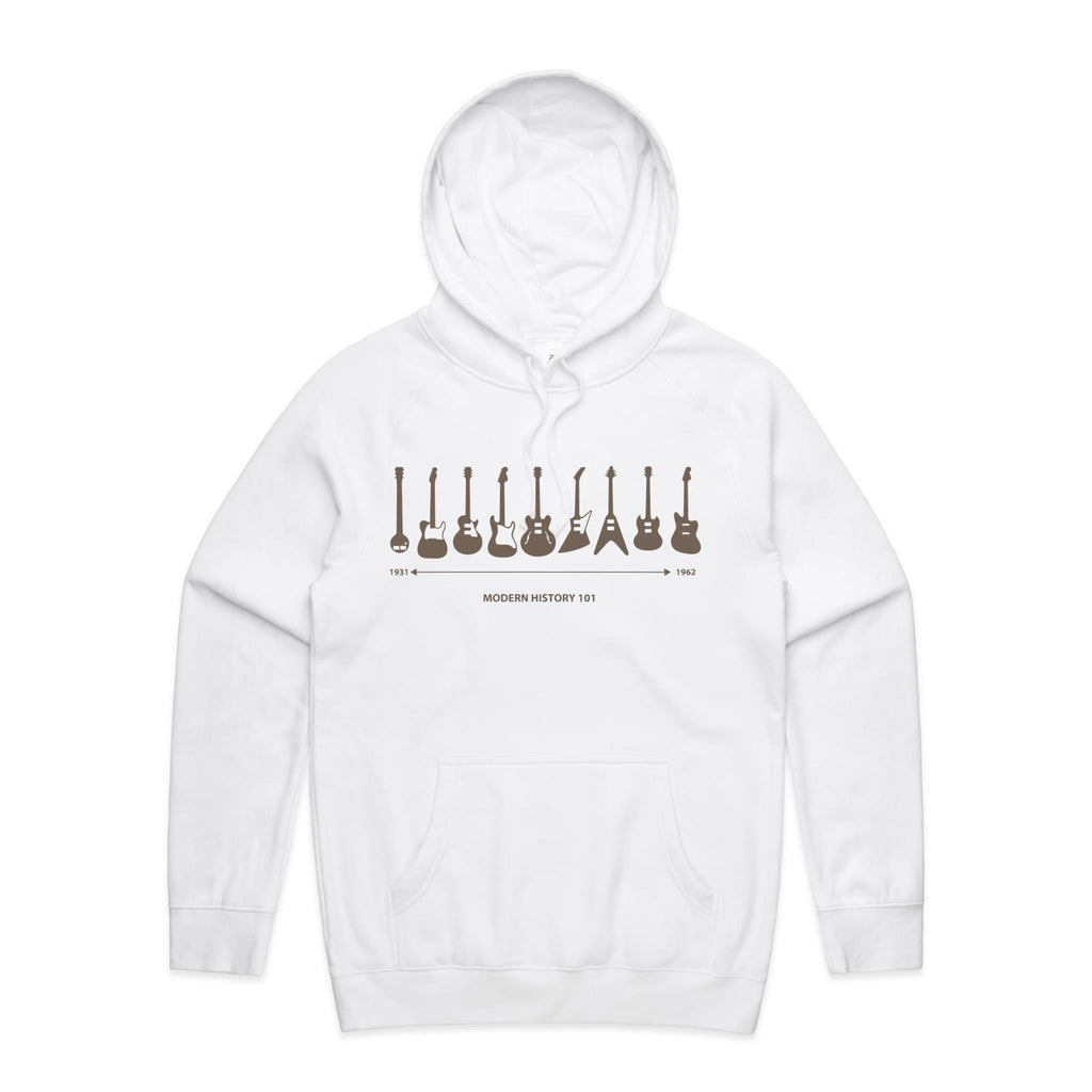 Guitar Timeline - Mens Hoodie White Mens Hoodie Music Printed In Australia