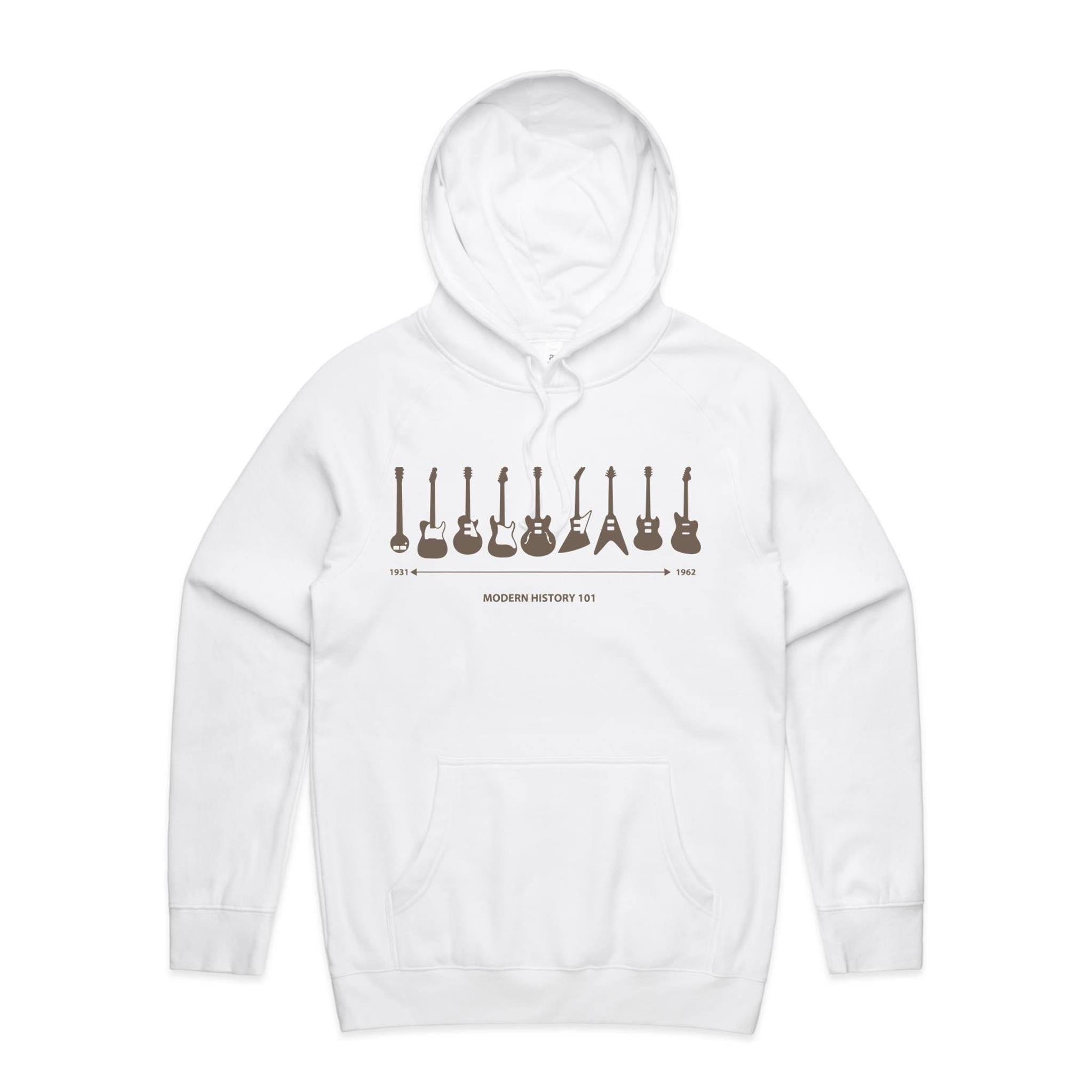 Guitar Timeline - Mens Hoodie White Mens Hoodie Music Printed In Australia