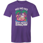 Santa, Who Needs Snow - Mens T-Shirt Purple Mens Christmas T-shirt Christmas Printed In Australia