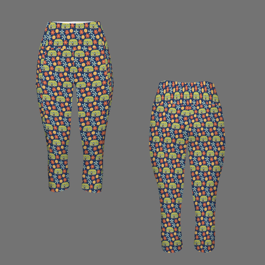 Hippie Caravan Women's High Waist Pocket Capri Yoga Leggings Women's High Waist Capri Yoga Leggings Printed Offshore Retro