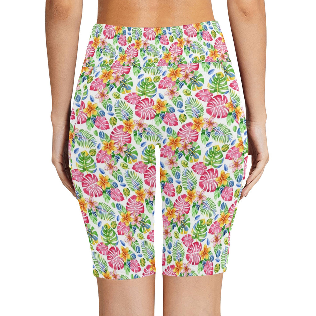 Bright Painted Tropical Women's Bike Shorts With Side Pockets