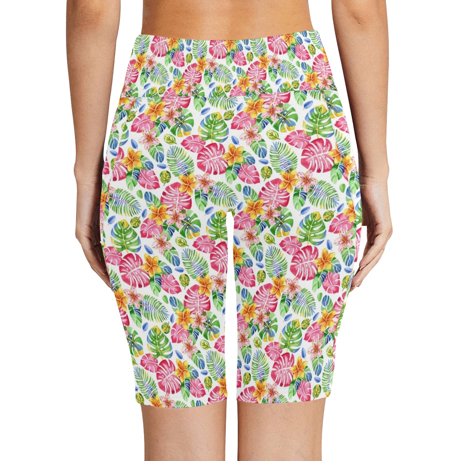 Bright Painted Tropical Women's Bike Shorts With Side Pockets
