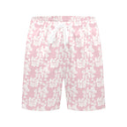 Pink Hawaiian Floral Men's Mid-Length Beach Shorts Men's Mid-Length Beach Shorts Plants Printed Offshore