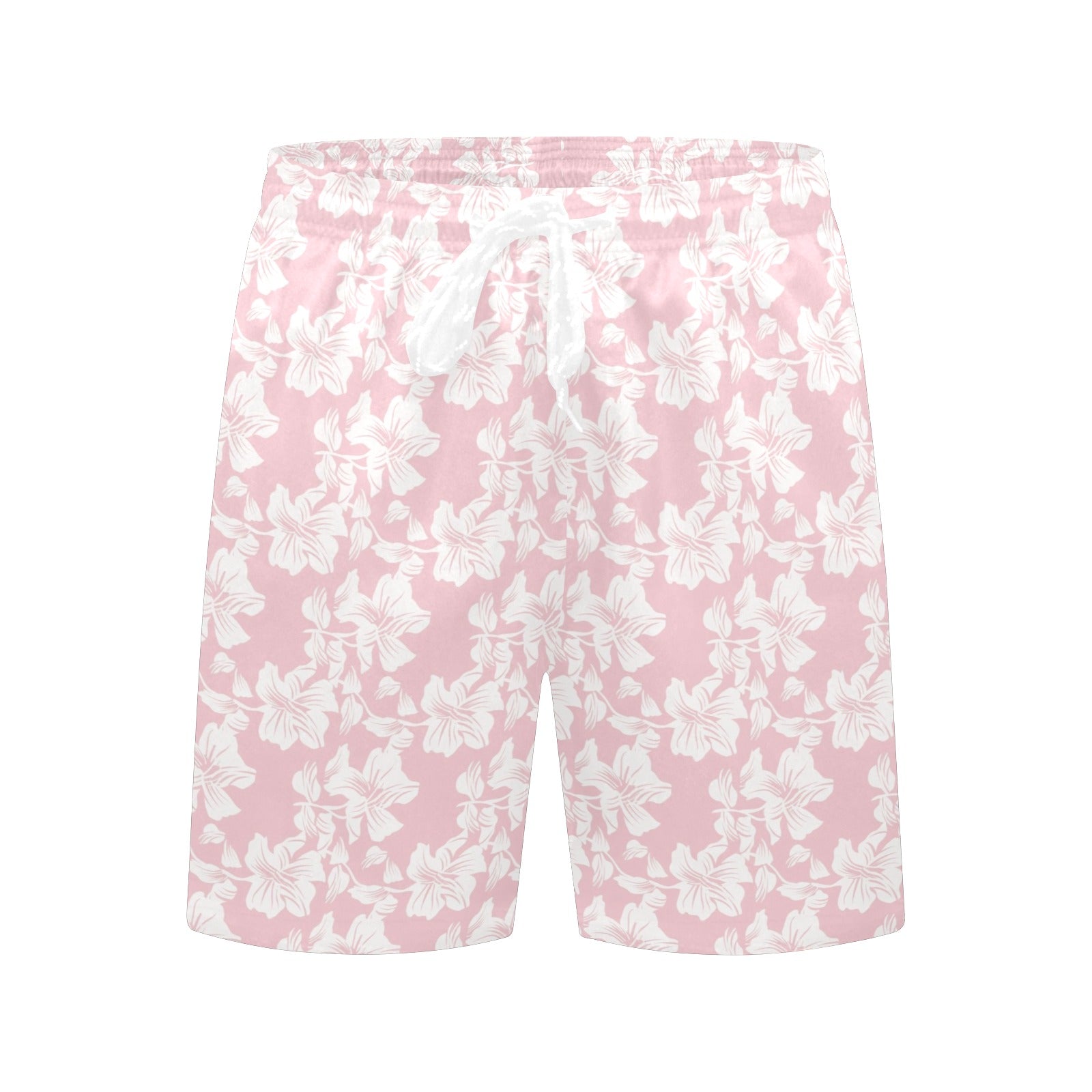 Pink Hawaiian Floral Men's Mid-Length Beach Shorts Men's Mid-Length Beach Shorts Plants Printed Offshore