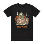 Stay Weird, Guitar Playing Frog On A Snail Men's AS Colour T-shirt Black Mens T-shirt animal Music Printed In Australia