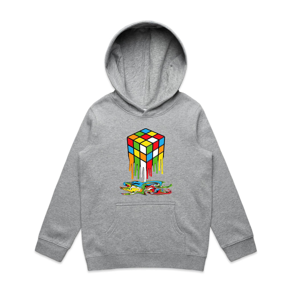 Melting Cube - Kids Hoodie Grey Marle Kids Hoodie Printed In Australia
