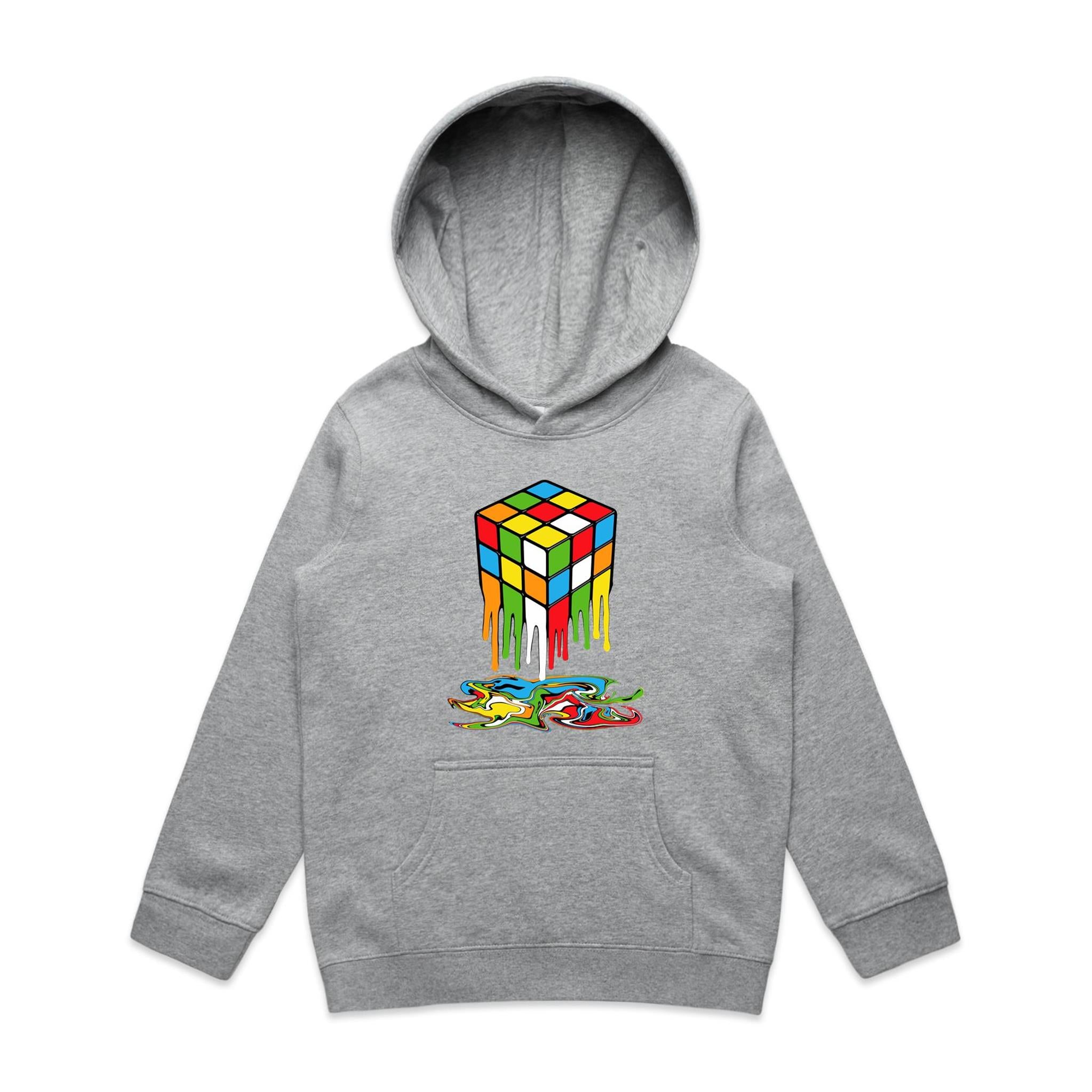 Melting Cube - Kids Hoodie Grey Marle Kids Hoodie Printed In Australia