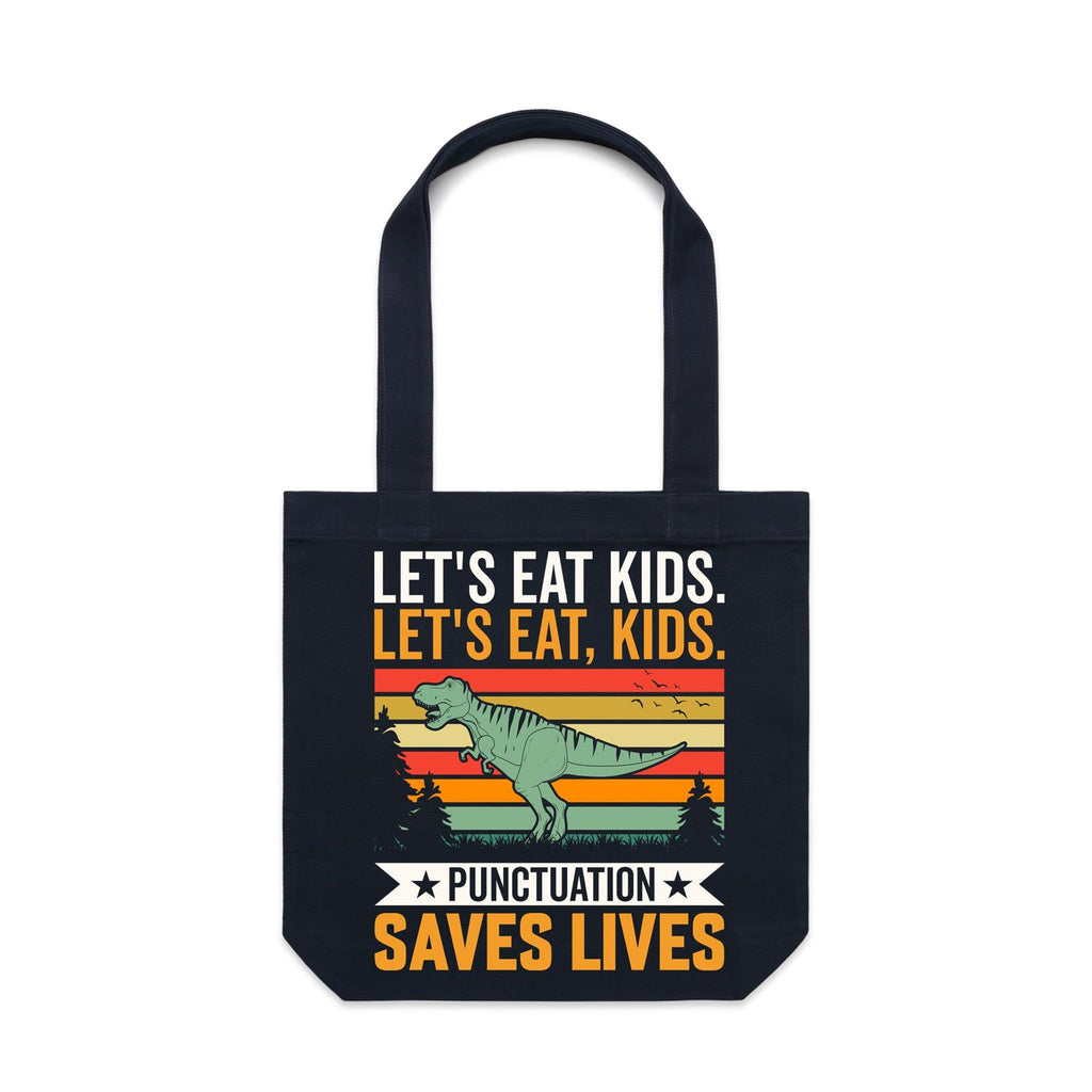 Punctuation Saves Lives, Dinosaur Canvas Tote Bag
