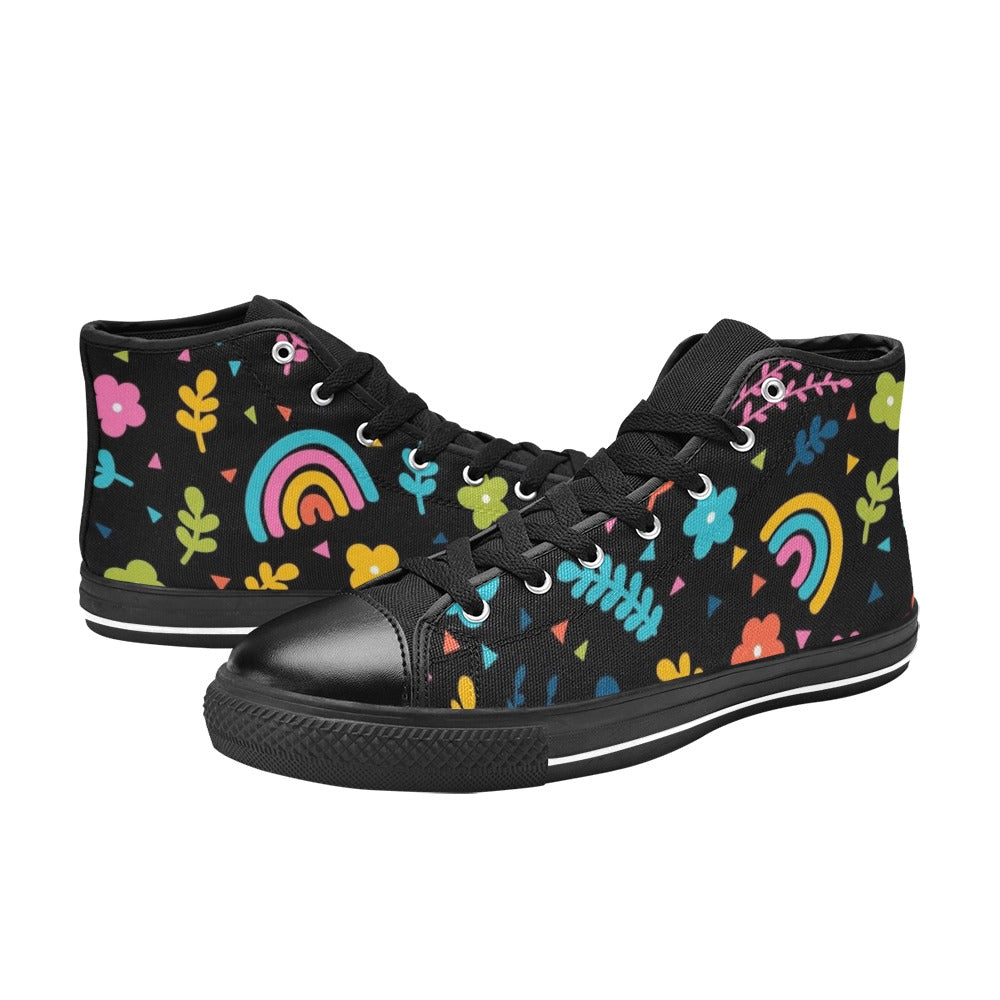 Rainbows And Flowers Women's High Top Canvas Shoes Womens Classic High Top Shoes Printed Offshore