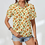 Graphic Floral Women's Collared Pocketless Short Sleeve Shirt