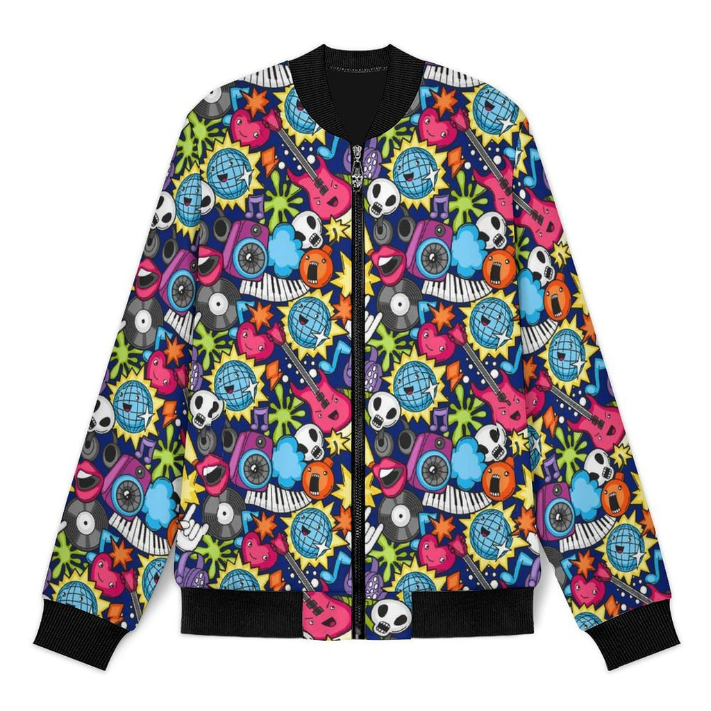 Sticker Music Men's Casual Zip‑Up Bomber Jacket