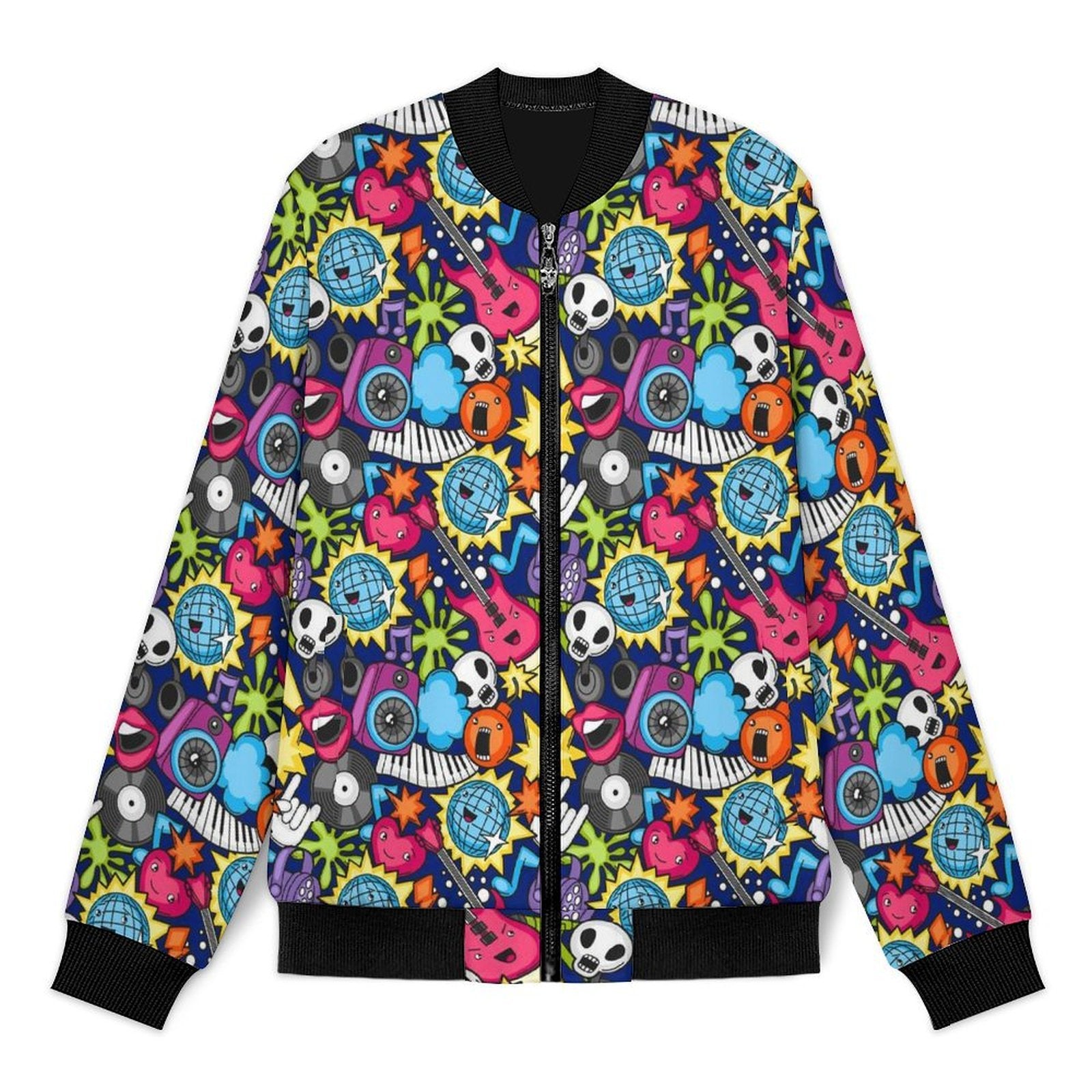 Sticker Music Men's Casual Zip‑Up Bomber Jacket