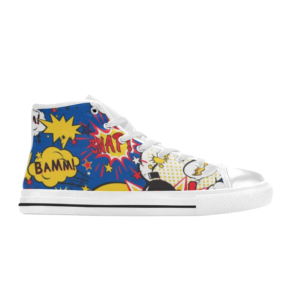 Blue Comic Book - Women's High Top Canvas Shoes