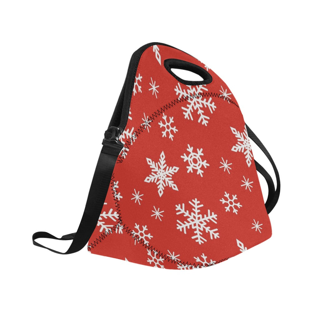Red Snowflakes, Christmas - Neoprene Lunch Bag Neoprene Lunch Bag Printed Offshore