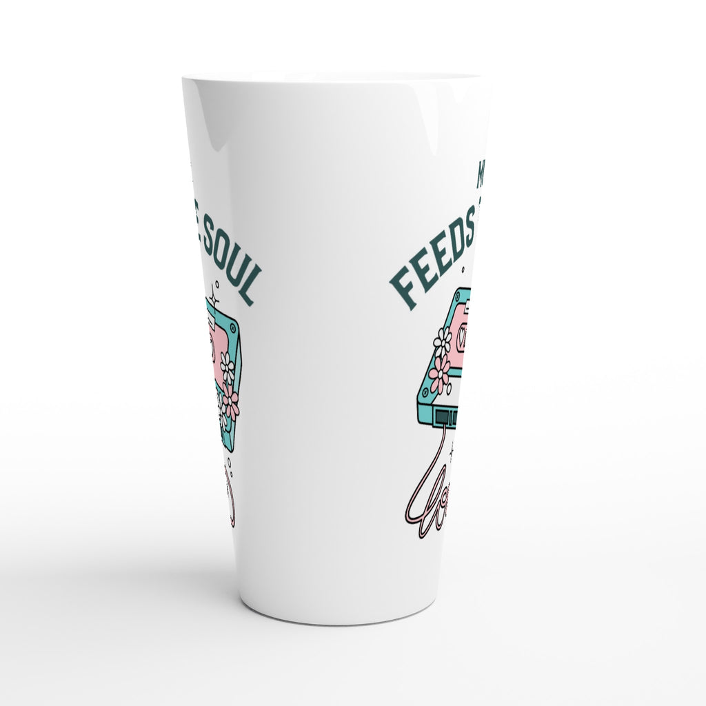 Music Feeds The Soul - White Latte 17oz Ceramic Mug Latte Mug Globally Fulfilled Music Retro