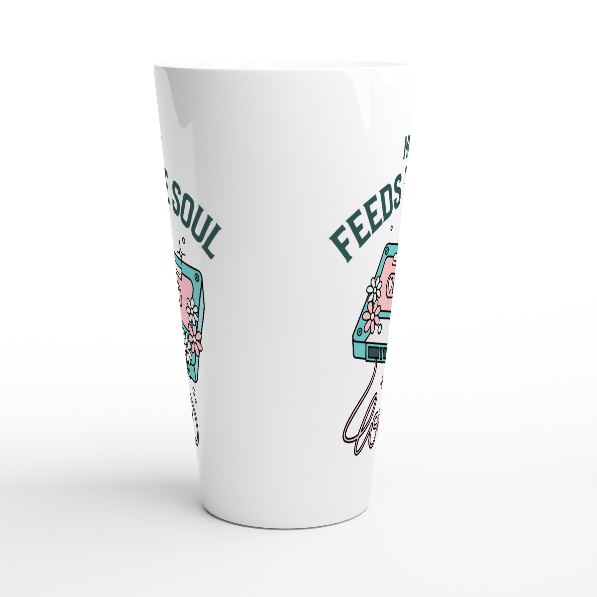 Music Feeds The Soul - White Latte 17oz Ceramic Mug Latte Mug Globally Fulfilled Music Retro