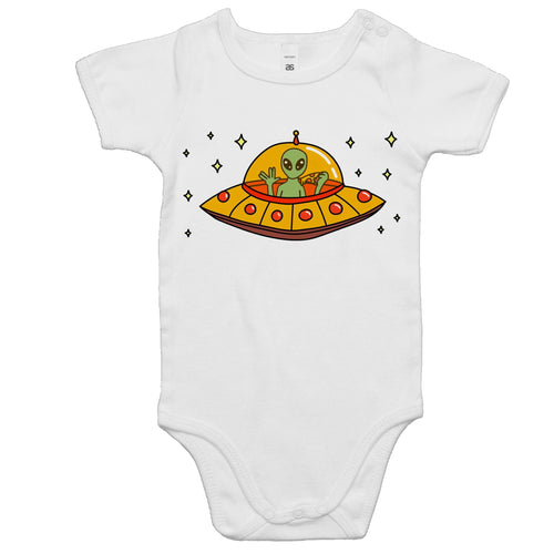 Alien Pizza - Baby Bodysuit White Baby Bodysuit Printed In Australia