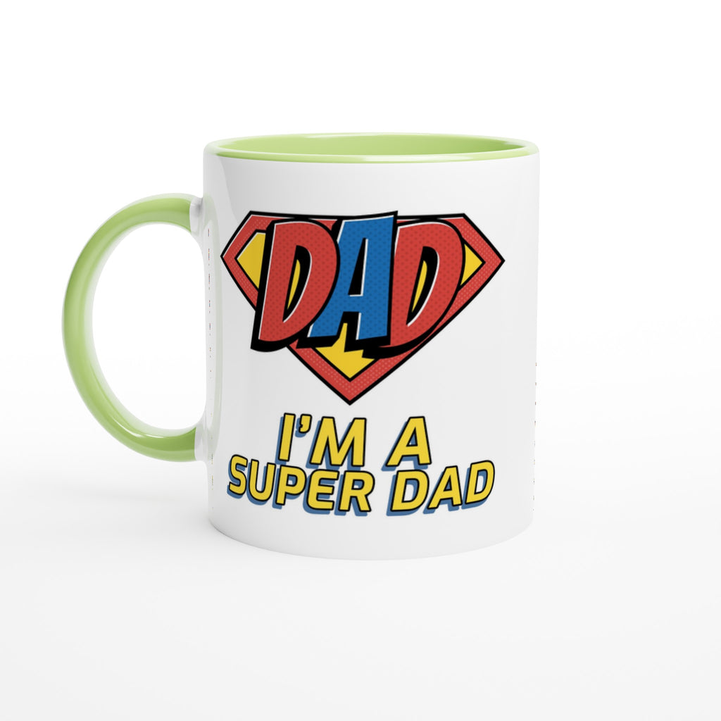 I'm A Super Dad - White 11oz Ceramic Mug with Colour Inside Ceramic Green Colour 11oz Mug comic Dad Globally Fulfilled