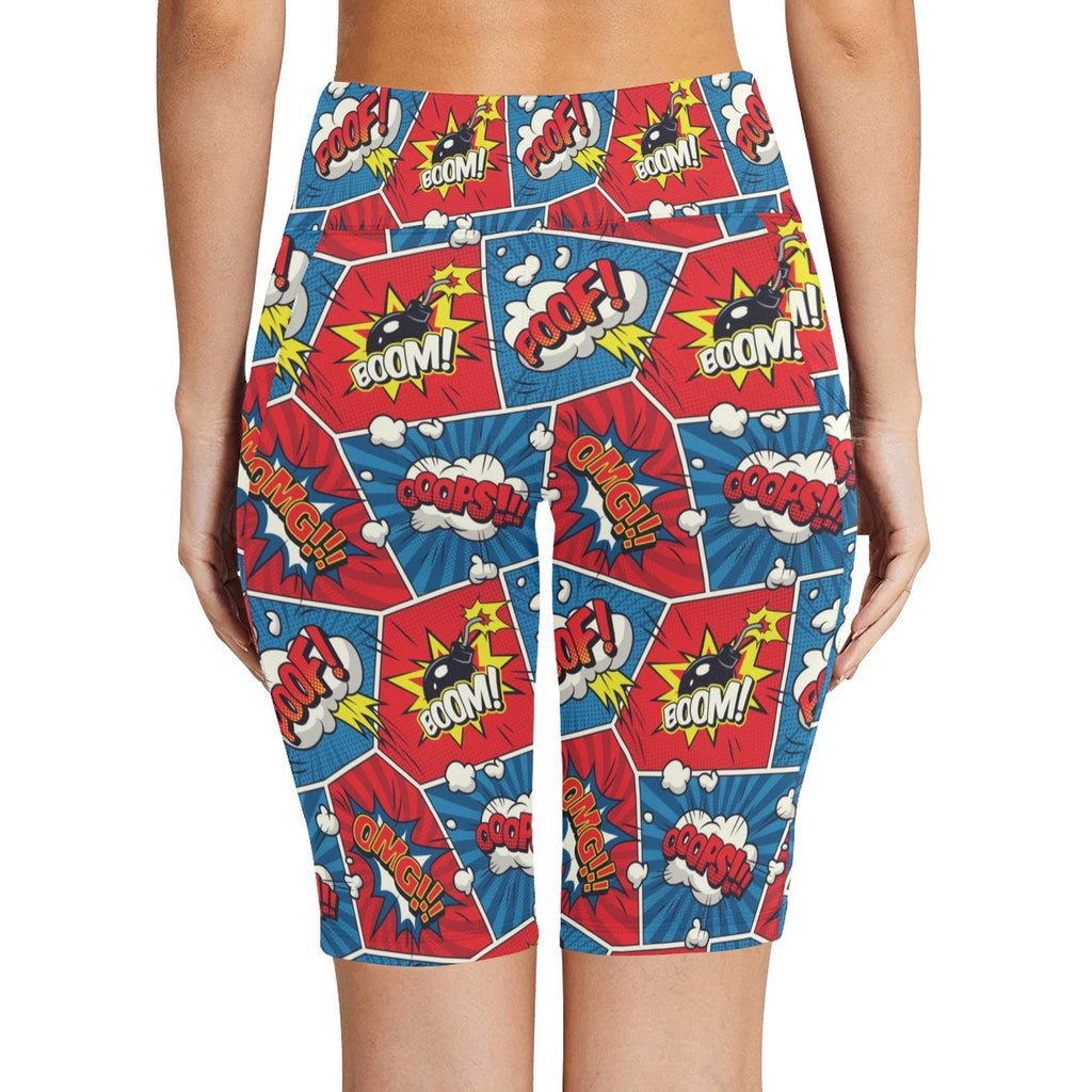 Comic Book Pop Women's Bike Shorts With Side Pockets Women's Bike Shorts comic Printed Offshore